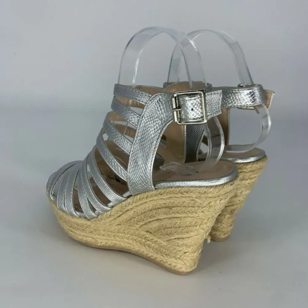 QUPID Cage Open Toe Wedge Sandals‎ Slingback Heels